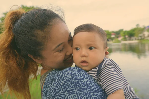 Portrait Mother Baby Son Bonding Together Park — Stock Photo, Image