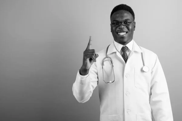 Studio Shot Young African Man Doctor Wearing Eyeglasses White Background — Stock Photo, Image