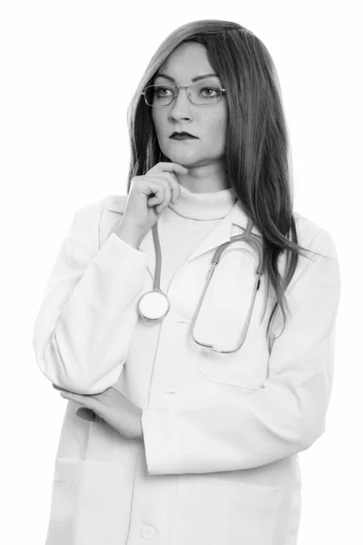 Studio Shot Beautiful Woman Doctor Isolated White Background Black White — Stock Photo, Image