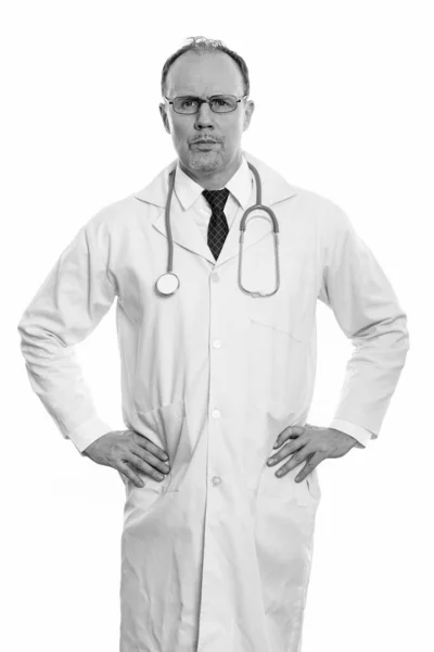 Studio Shot Mature Handsome Scandinavian Man Doctor Isolated White Background — Stock Photo, Image