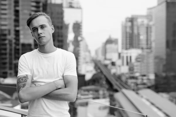 Portrait Young Handsome Man Blond Hair View City Bangkok Thailand — Stock Photo, Image