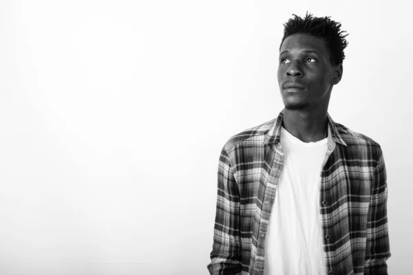 Studio Shot Young Handsome African Hipster Man Afro Hair White — Stock Photo, Image