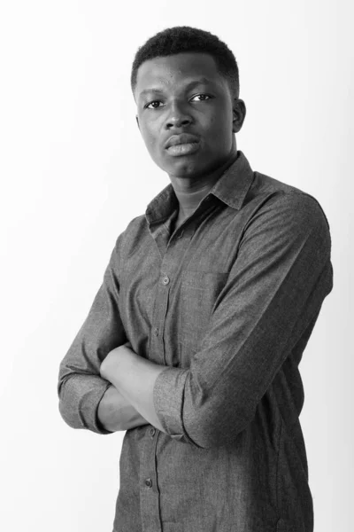 Studio Shot Young African Businessman White Background Black White — Stock Photo, Image