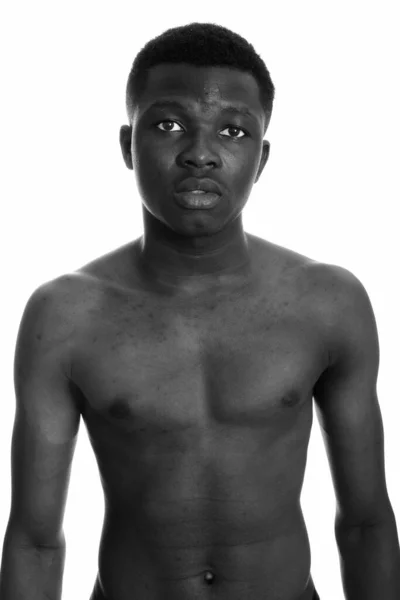 Studio Shot Young African Man Shirtless White Background Black White — Stock Photo, Image
