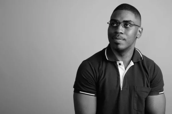 Studio Shot Young Handsome African Man Wearing Polo Shirt Gray — Stock Photo, Image