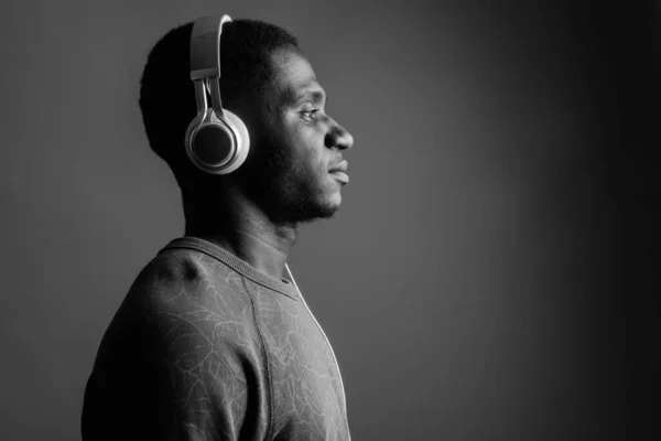 Studio Shot Young African Man Wearing Long Sleeved Shirt Gray — Stock Photo, Image