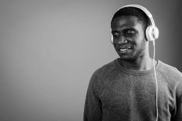 Studio Shot Young African Man Wearing Long Sleeved Shirt Gray — Stock Photo, Image