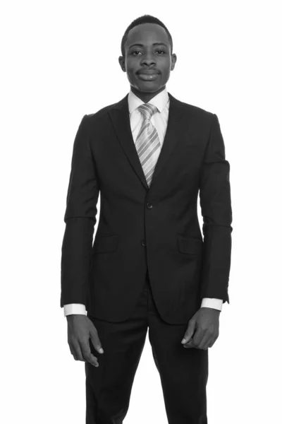 Stúdió Lövés Fiatal Jóképű Afrikai Üzletember Elszigetelt Fehér Háttér Fekete — Stock Fotó