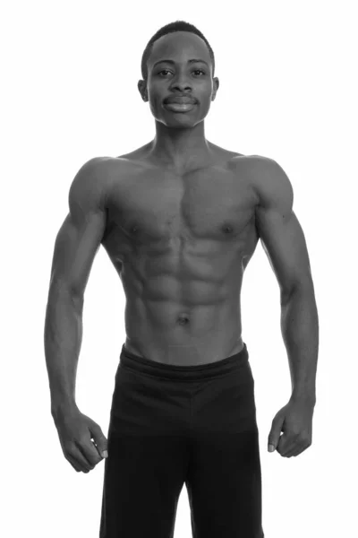 Estúdio Tiro Jovem Bonito Muscular Africano Homem Sem Camisa Isolado — Fotografia de Stock