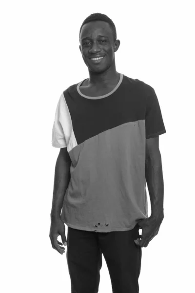 Siyah Beyaz Arka Planda Izole Edilmiş Yakışıklı Afrikalı Genç Adamın — Stok fotoğraf
