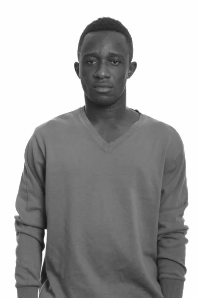 Στούντιο Πλάνο Του Νεαρού Όμορφου Αφρικανού Απομονωμένο Λευκό Φόντο Μαύρο — Φωτογραφία Αρχείου