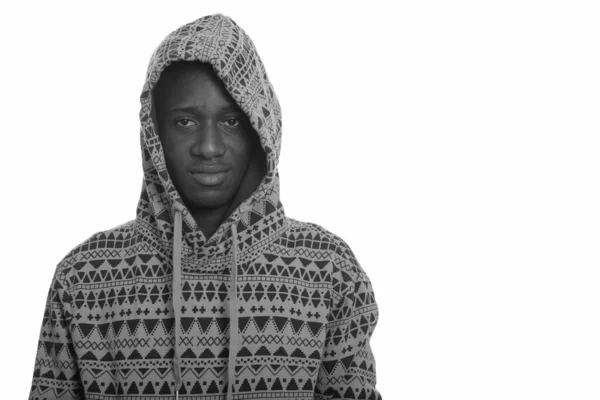 Studio Shot Young Handsome African Man Wearing Hoodie Isolated White — Stock Photo, Image