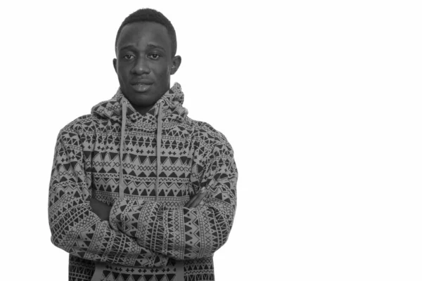 Знімок Молодого Вродливого Африканця Капюшоні Ізольованого Від Білого Фону Чорно — стокове фото
