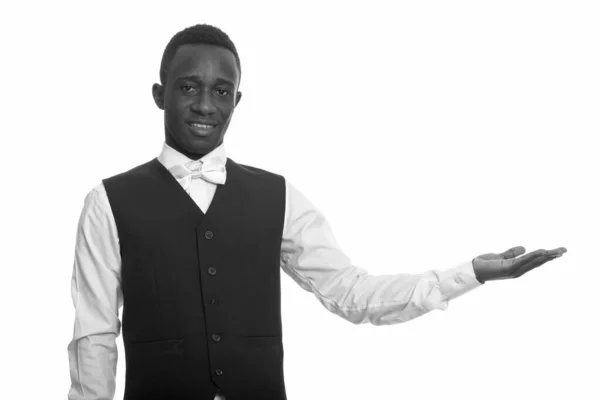 Studio Strzał Młody Przystojny Afrykański Biznesmen Izolowany Białym Tle Czerni — Zdjęcie stockowe