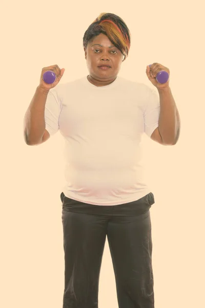 Studio Shot Van Mooie Overgewicht Afrikaanse Vrouw Klaar Voor Sportschool — Stockfoto