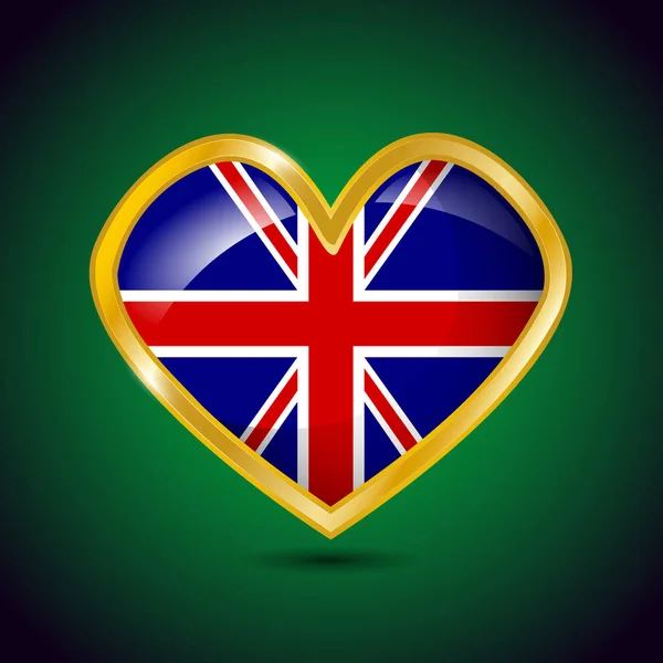 Goldene Herzform Mit Der Flagge Großbritanniens Vektorillustration — Stockvektor