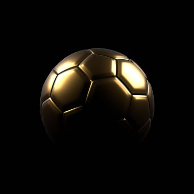 Parlak altın futbol topu siyah bir arka plan, 3d render