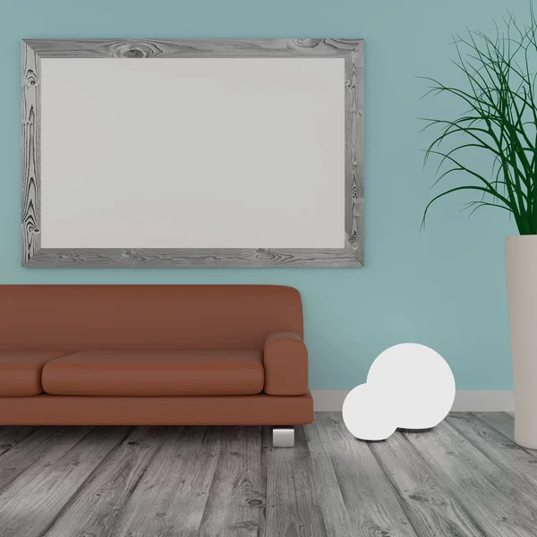 Grote Mock Poster Een Moderne Kamer Met Een Heldere Turquoise — Stockfoto