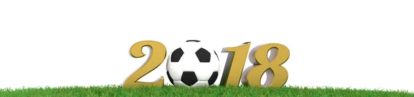 Çim Panorama Arka Planda Render Altın 2018 Futbol Topu — Stok fotoğraf