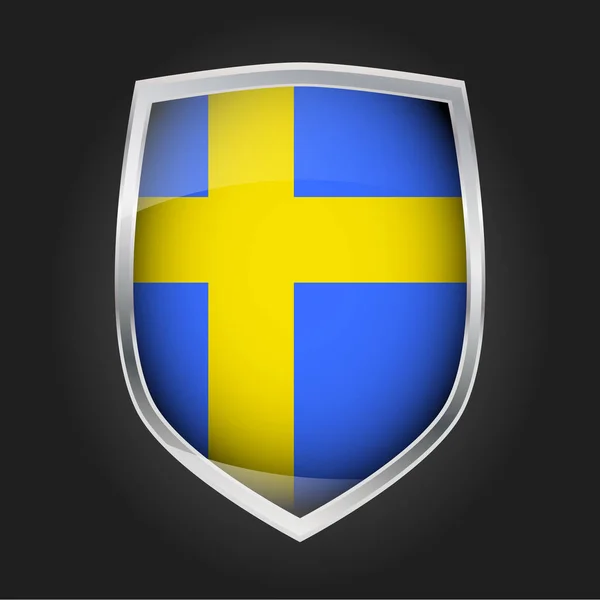 Sköld Med Flagga Sverige Vektorillustration — Stock vektor
