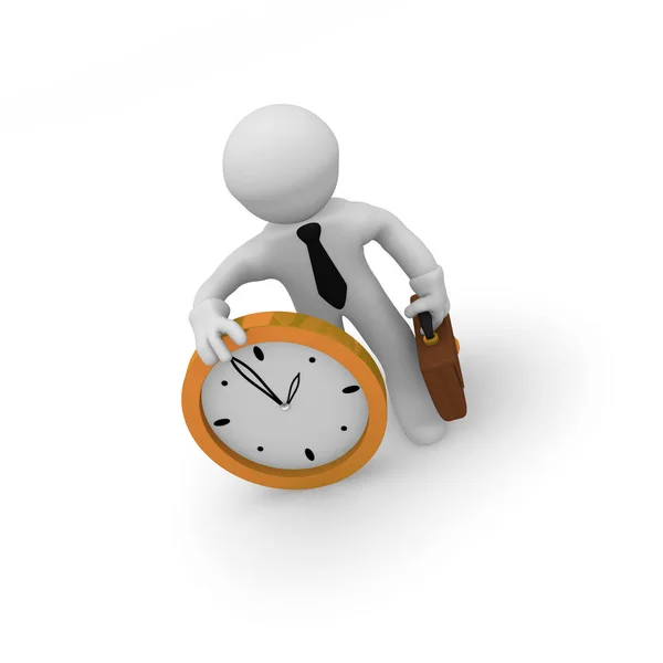 Małych Biznesmen Duży Złoty Zegar Czas Koncepcja Renderowania — Zdjęcie stockowe