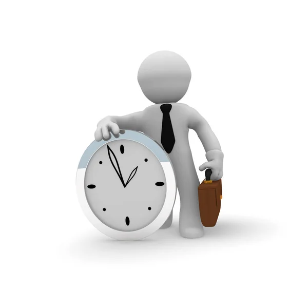 Small Businessman Big Clock Time Concept Rendering — Stock Photo, Image