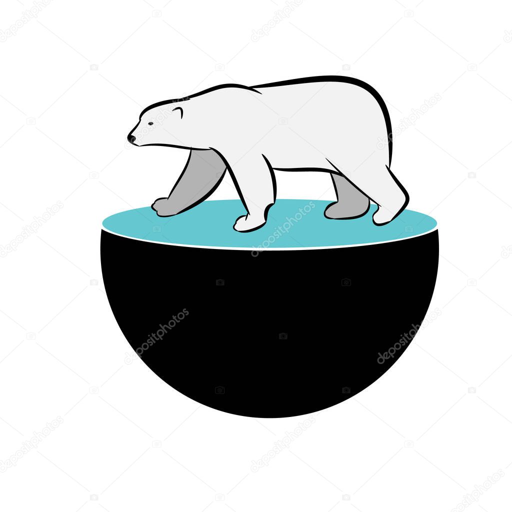 Polar bear on a sphere, ecology or global concept, vector illustration