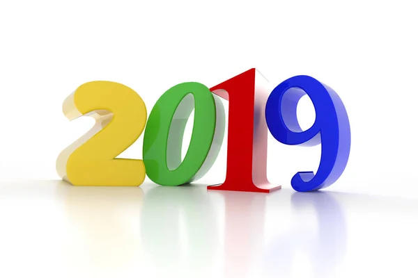 Beyaz Bir Arka Planda Yeni Yıl Kavramı Render Renkli 2019 — Stok fotoğraf