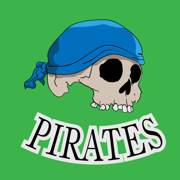 Crâne Pirate Dessiné Main Sur Fond Vert Illustration Vectorielle — Image vectorielle