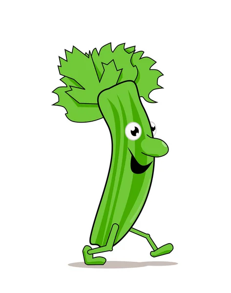 Funny Cartoon Celery Walking White Background Vector Illustration — Stock Vector