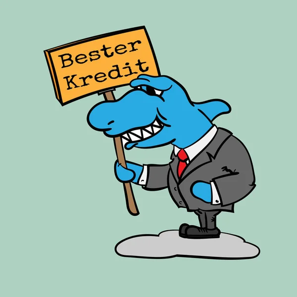 Grinsender Cartoon Hai Mit Einem Schild Mit Den Worten Gute — Stockvektor