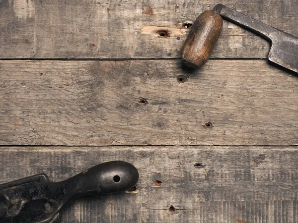 Herramientas Carpintería Sobre Fondo Rústico Madera Con Espacio Para Texto — Foto de Stock