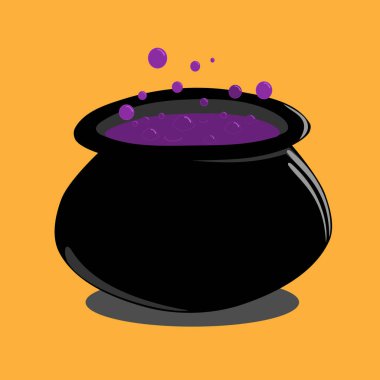 Bir cadı turuncu bir arka plan, Cadılar Bayramı vektör çizim üzerinde kaynayan kazan