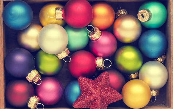 Colorful Christmas Background Traditional Vintage Christmas Baubles — Stock Photo, Image