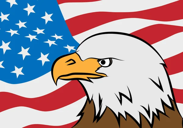 Bald Eagle Haliaeetus Leucocephalus Achtergrond Van Een Amerikaanse Vlag Vectorillustratie — Stockvector