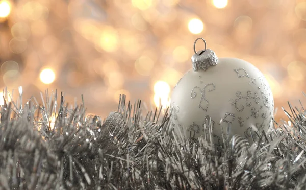 Boule Noël Avec Décoration Argent Lumières Floues — Photo