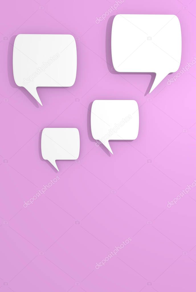 Pink background with blank speech bubbles and space for text, 3d rendering