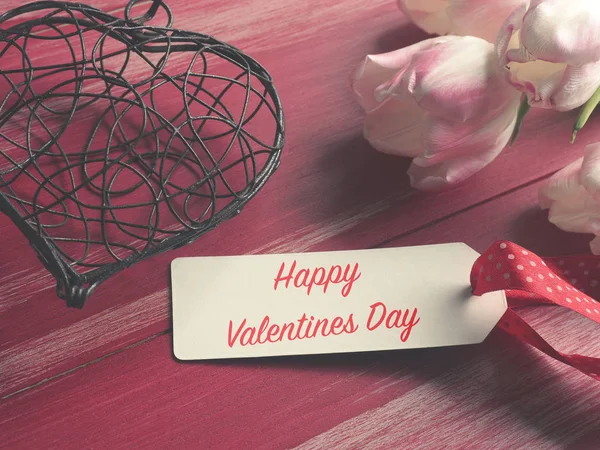 Щасливий День Святого Валентина Концепції Формі Серця Купу Рожеві Тюльпани — стокове фото