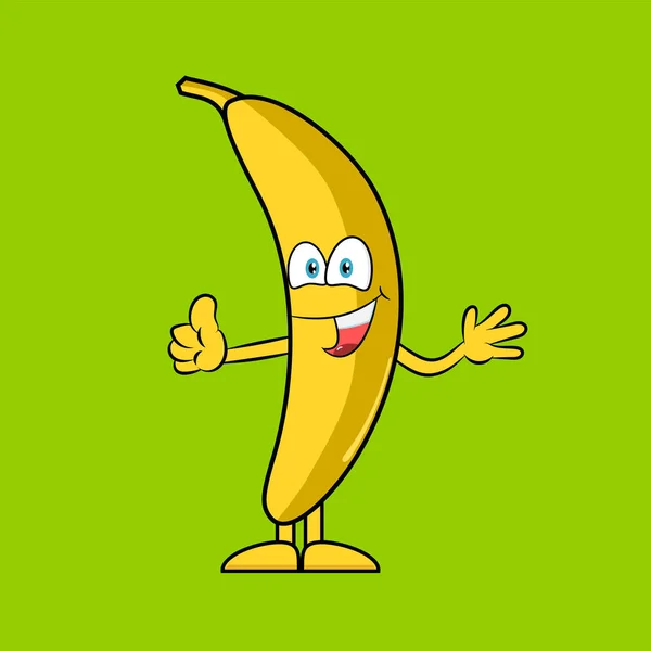 Joyeux Dessin Animé Banane Avec Pouce Levé Concept Alimentation Saine — Image vectorielle