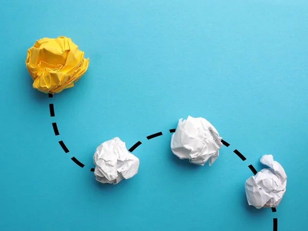 Creativity Concept Crumpled Yellow Paper Different Steps Creative Thinking — Stock Photo, Image