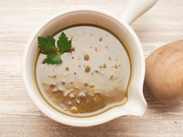 Tasty soup of green lentils — Stock Photo, Image
