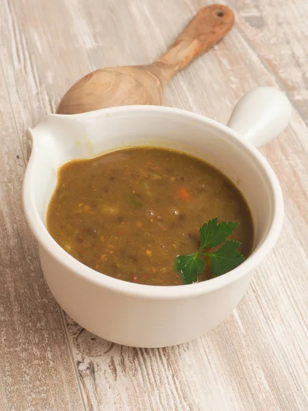 Tasty soup of green lentils — Stock Photo, Image