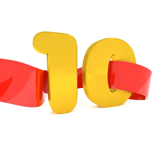 Goldene 10 mit roter Schleife — Stockfoto