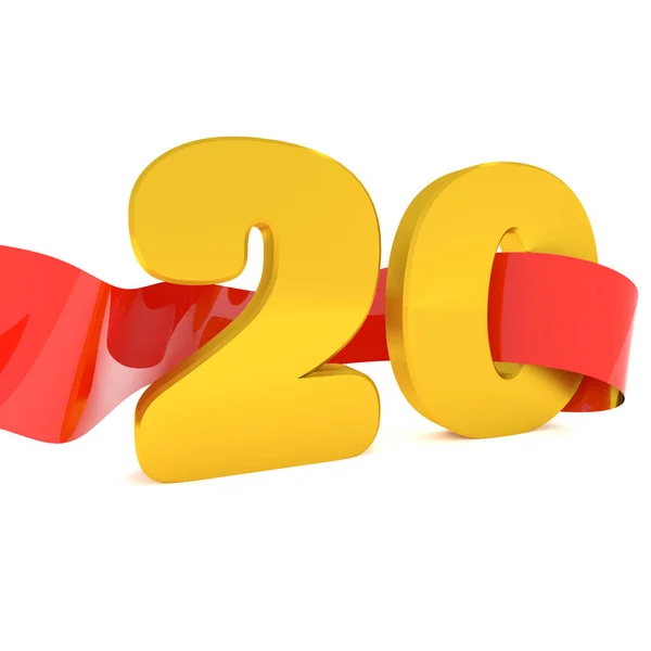 Goldene 20 mit roter Schleife — Stockfoto