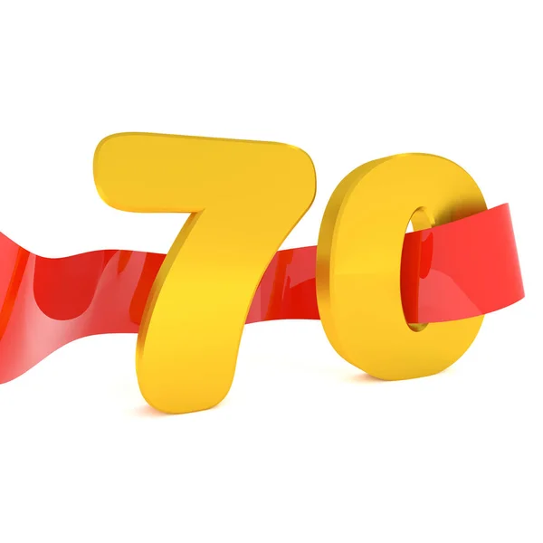 Золотий 70 з червоною стрічкою — стокове фото