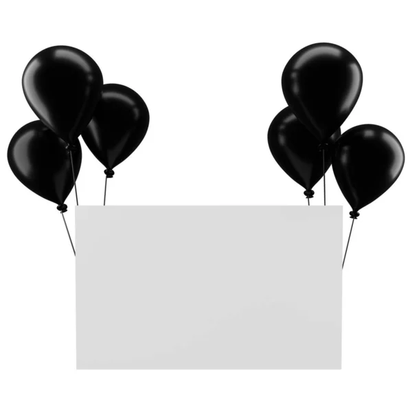 Black balloons with a blank card — Stock Photo, Image