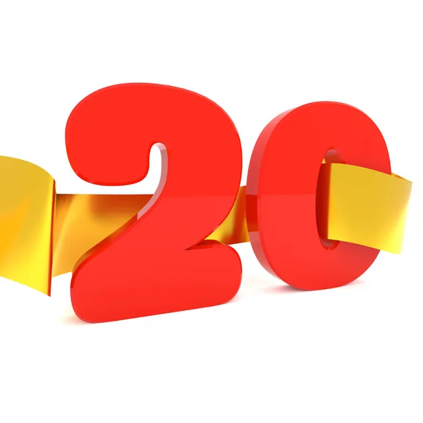 Rote 20 mit goldener Schleife — Stockfoto