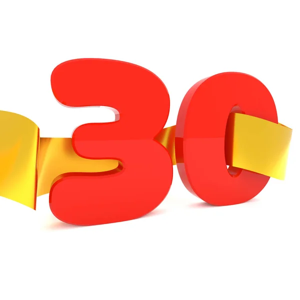 Rote 30 mit goldener Schleife — Stockfoto
