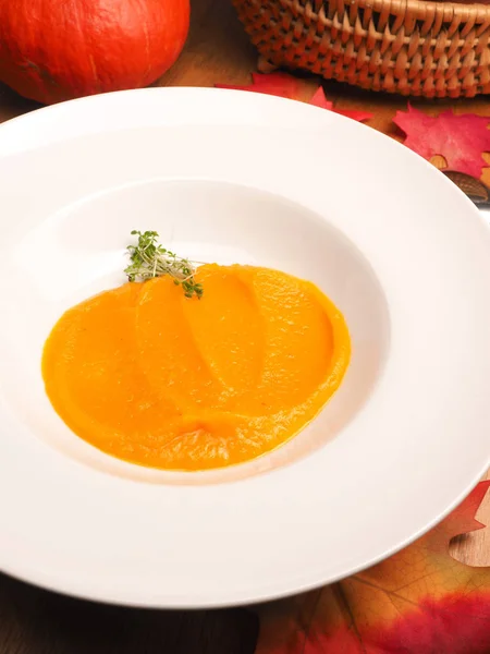 Tasty organic pumpkin soup — Stock Photo, Image