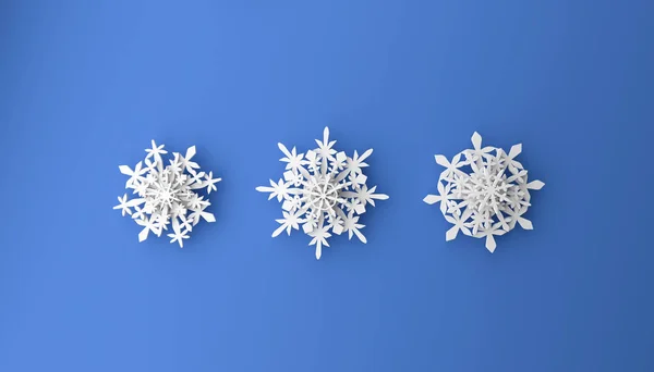 Moderno sfondo di Natale con fiocchi di neve su blu — Foto Stock